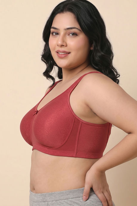 Zivame True Curv Jacquard Single Layered Non Wired Full Coverage Super Support Bra - Garnet Rose — image 2